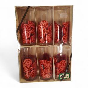 Vintage Cera Glass Les Plastique Plastic Tumblers Glasses 6ct Tomatoes 15oz